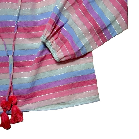 J. Crew Pastel Metallic Striped Long Sleeve Peasant Blouse US S - Picture 4 of 10